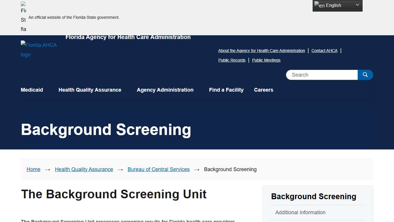 Background Screening Florida Agency for Health Care Administration